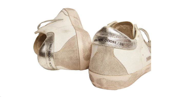 Golden Goose Super-star with silver heel tab and metal stud lettering