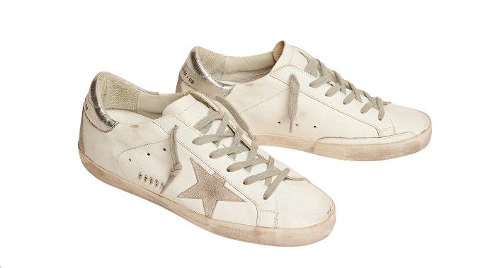 Golden Goose Super-star with silver heel tab and metal stud lettering